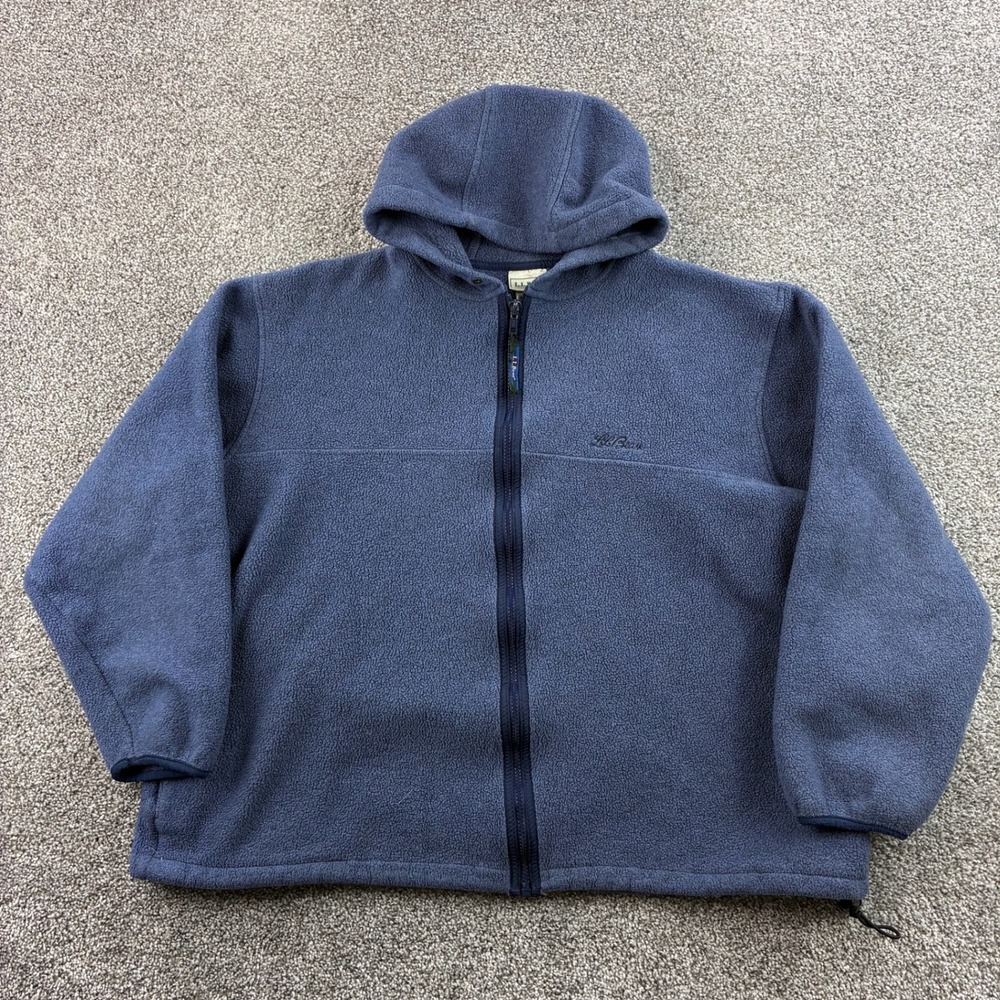 Vintage L.L. Bean Fleece Hoodie Jacket Mens Large Blue Full Zip Made in USA